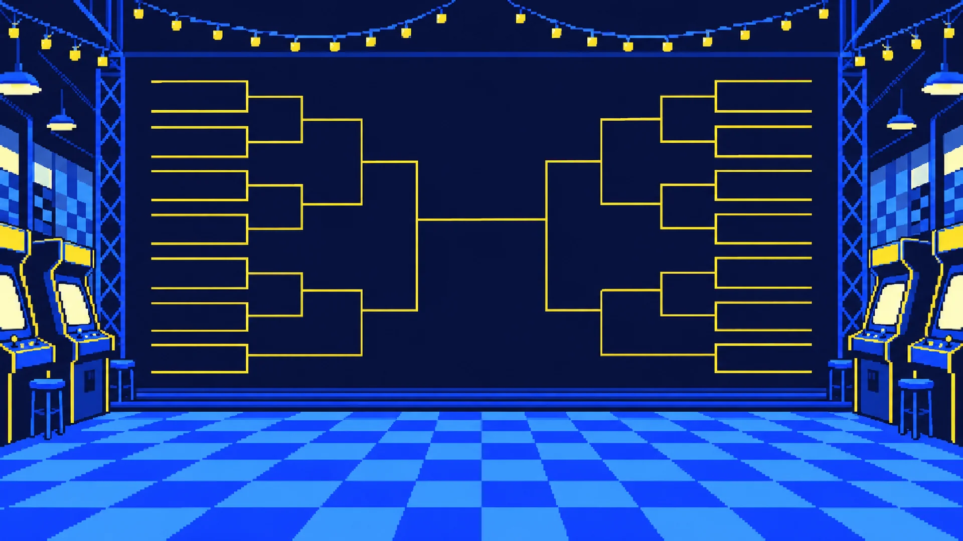 Tournament hall with a bracket board